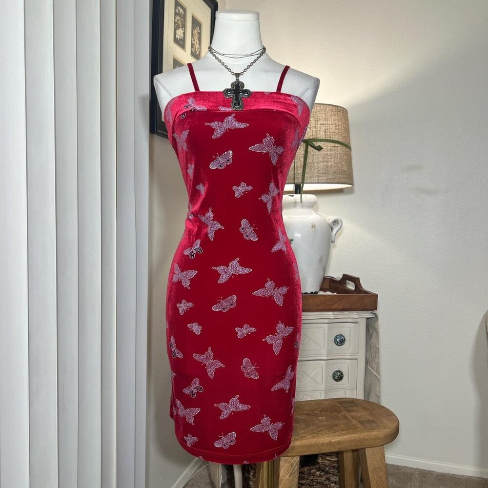 Y2k Velvety Butterfly Mini Dress
